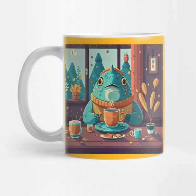 Cozy fish having coffee at home by Spaceboyishere